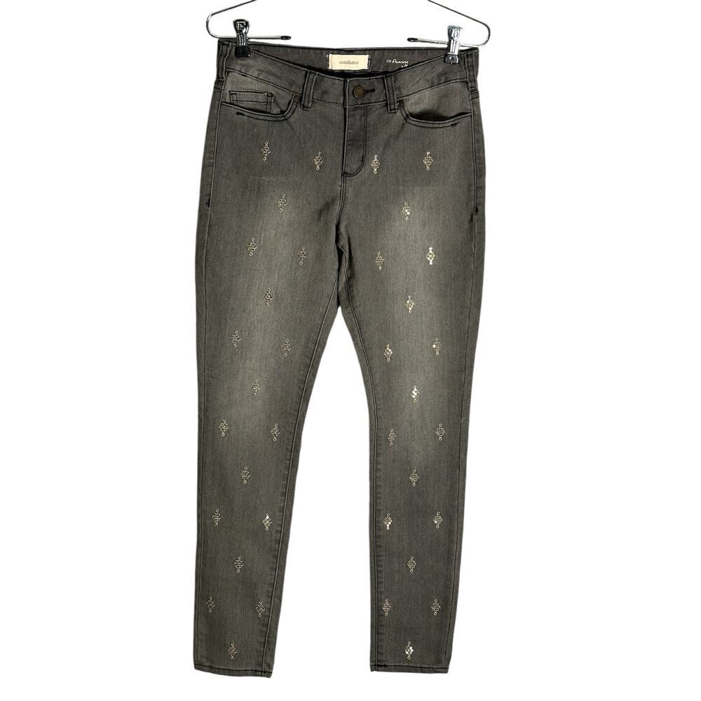 Sundance Primrose Party Slim Sequin Embellished Jeans Sz 28 Skinny Gray Stretchy